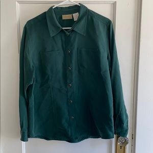 Liz Claiborne PL green long sleeve button up top 90’s gorp Forest gorp woodsy